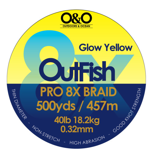 Outfish 8X PRO BRAID 40lb 18.2Kg 0.32mm 500yds Glow Yellow