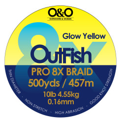 Outfish 8X PRO BRAID 10lb 4.55Kg  0.16mm 500yds Glow Yellow