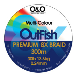 Outfish 8x Premium Braid 20lb 9.1kg 0.20mm 300m Multi Colour