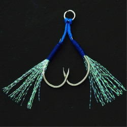JIGGING ASSIST TWIN HOOKS  2 per pack with Blue Flash