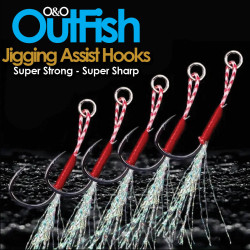 JIGGING ASSIST HOOKS  Singles 5 per pack with Flash