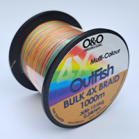 Outfish 4x 15lb 0.16mm BULK Braid 1000m Multi Colour