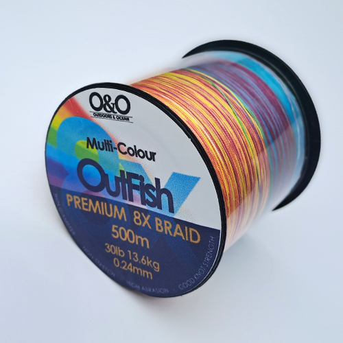 Outfish 8x Premium Braid 30lb 13.6kg 0.24mm 500m Multi Colour